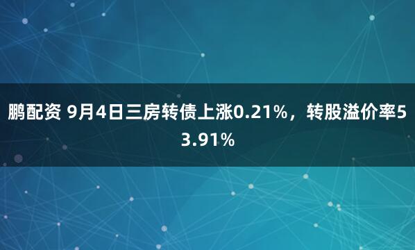 鹏配资 9月4日三房转债上涨0.21%，转股溢价率53.91%